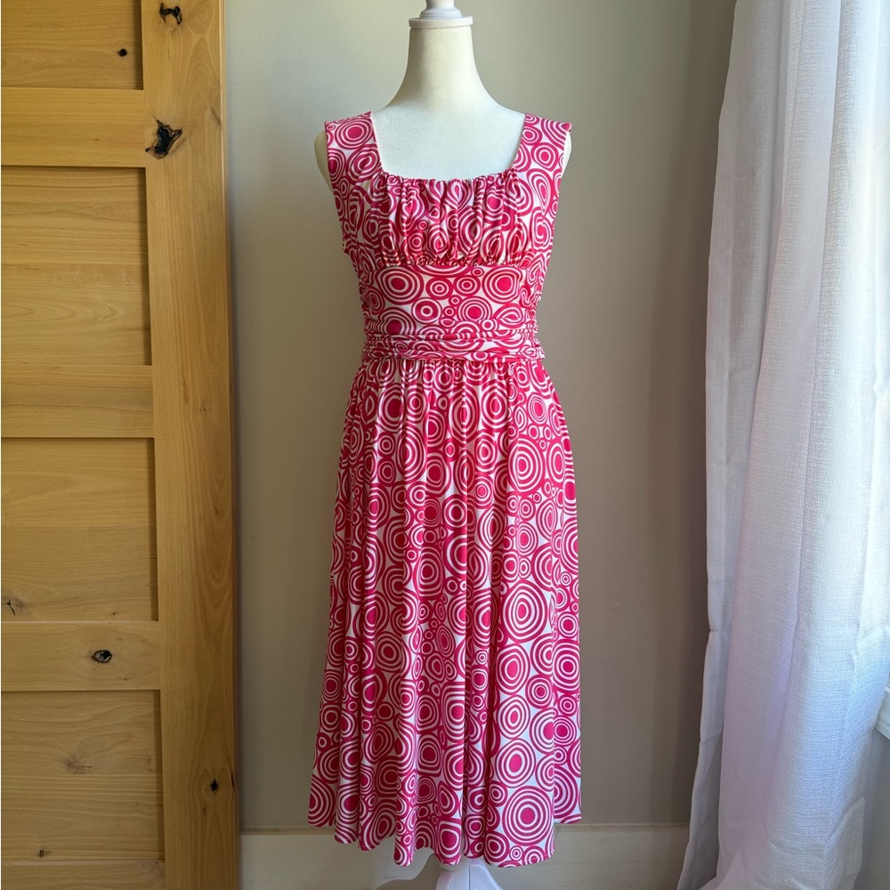 Maggy London Pink White Midi Dress Size 10‎